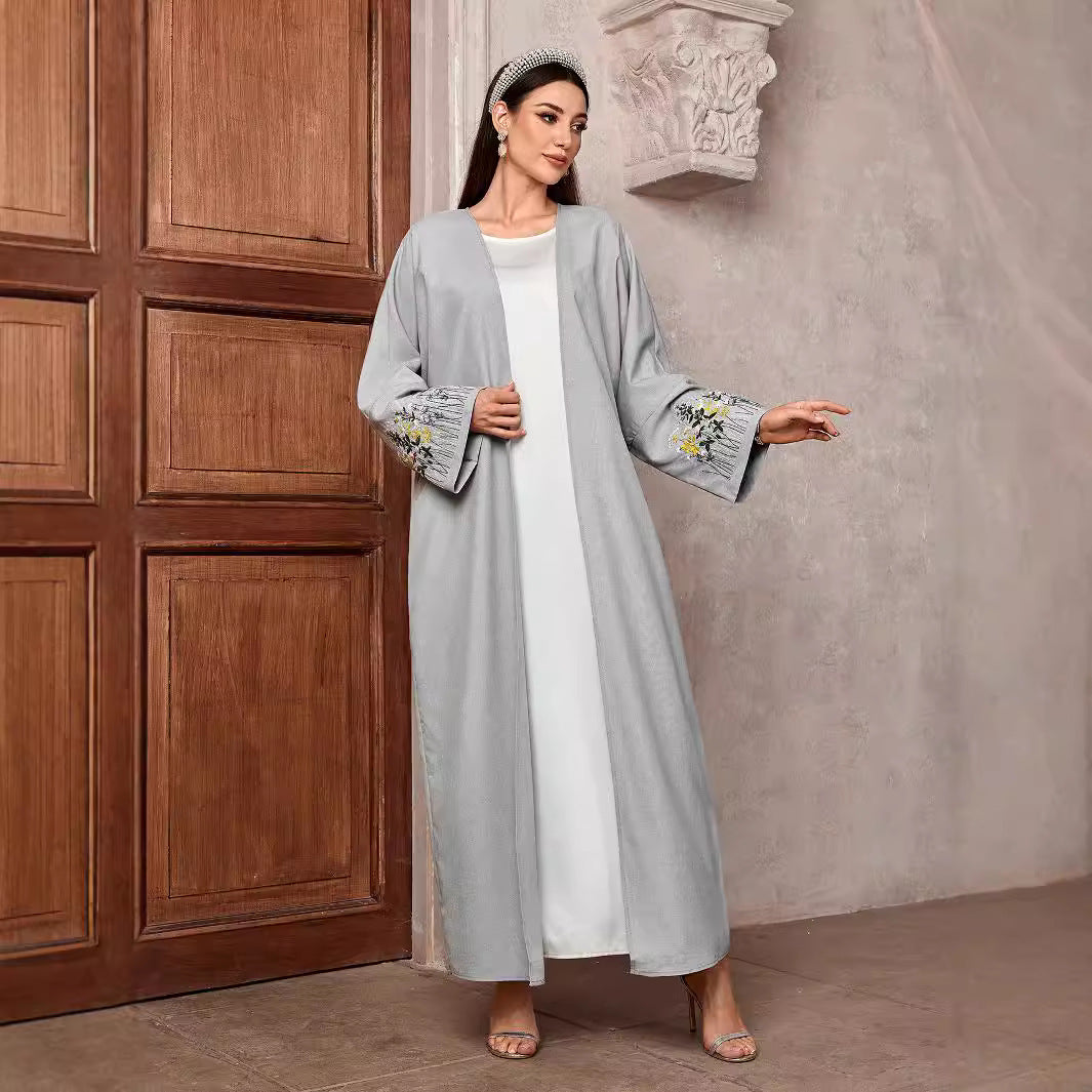 Factory Spot Cross-border Middle East Muslim Clothing Robe Embroidered Cardigan Dress Long Dress Bat Sleeve 2024 - Mixbatch