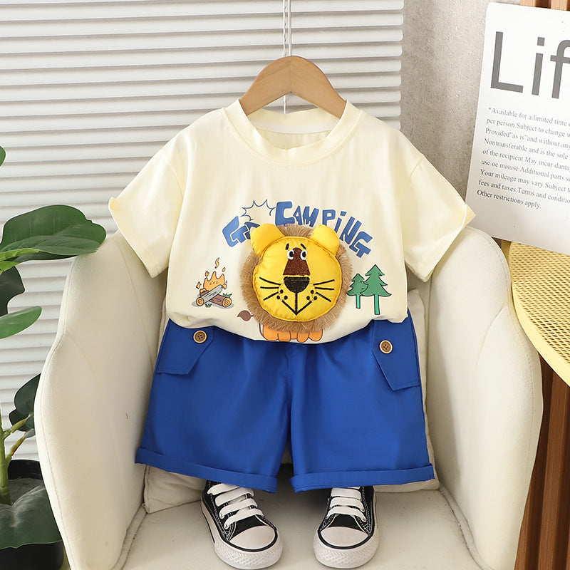 A summer pen top 1-3 children's t-shirt three-dimensional lion suit