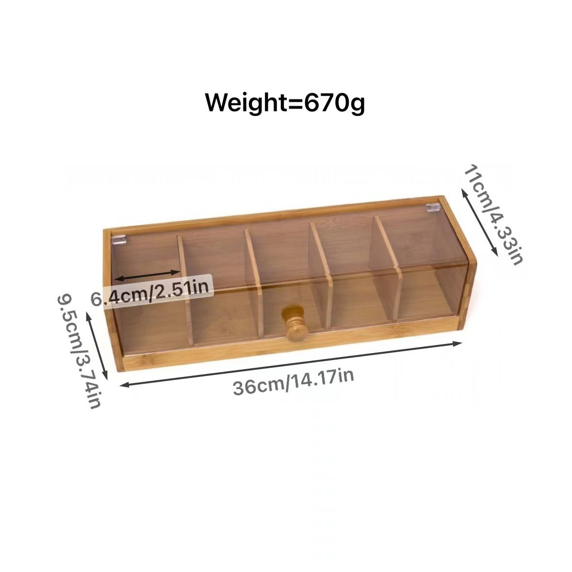 A Bamboo separated flip tea box Wooden packaging box 5 compartments storage with transparent acrylic board tea bag storage