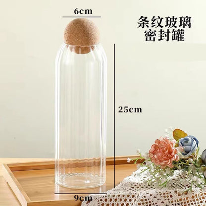 A round cork heat-resistant glass jar tea seal jar flower fruit tea coffee bean display bottle household jar storage
