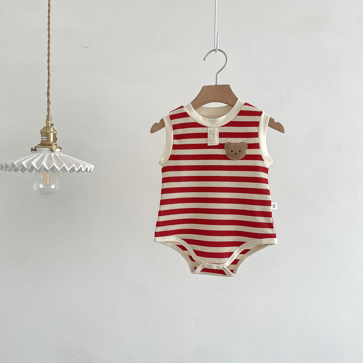 A children's summer dress sleeveless bag fart clothes ins Korean version baby striped bear vest onesie baby outing clothes - Mixbatch