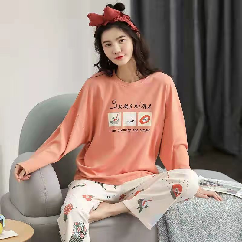A large number of wholesale pajamas women's spring and autumn long-sleeved autumn and winter loungewear women's large size simple loose suit outer wear - Mixbatch