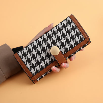 A Korean version of simple and fashionable small wallet female long thousand bird grid buckle multi-card wallet versatile Japanese and Korean clutch bag female