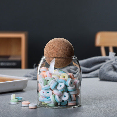 A round cork heat-resistant glass jar tea seal jar flower fruit tea coffee bean display bottle household jar storage