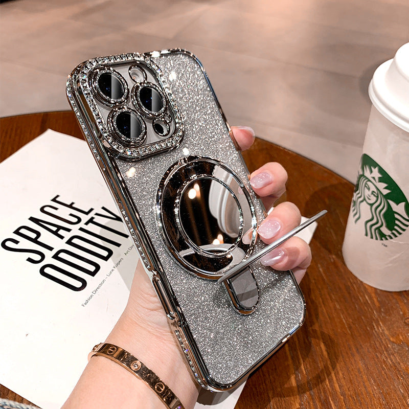 A Rhinestone mobile phone case magnetic suction bracket