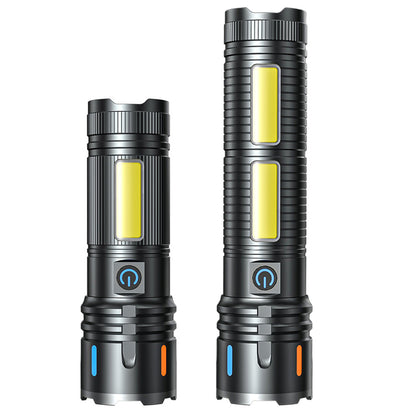 A new dual light source strong light flashlight long-range white laser COB charging digital display super bright aluminum alloy flashlight