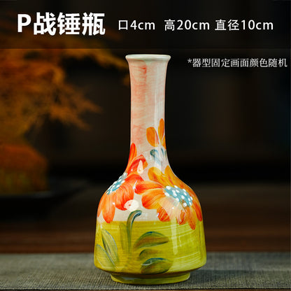 A Jingdezhen handmade oil painting vase dried flower home decoration TV cabinet ornament wine cabinet TV cabinet ceramic flower device