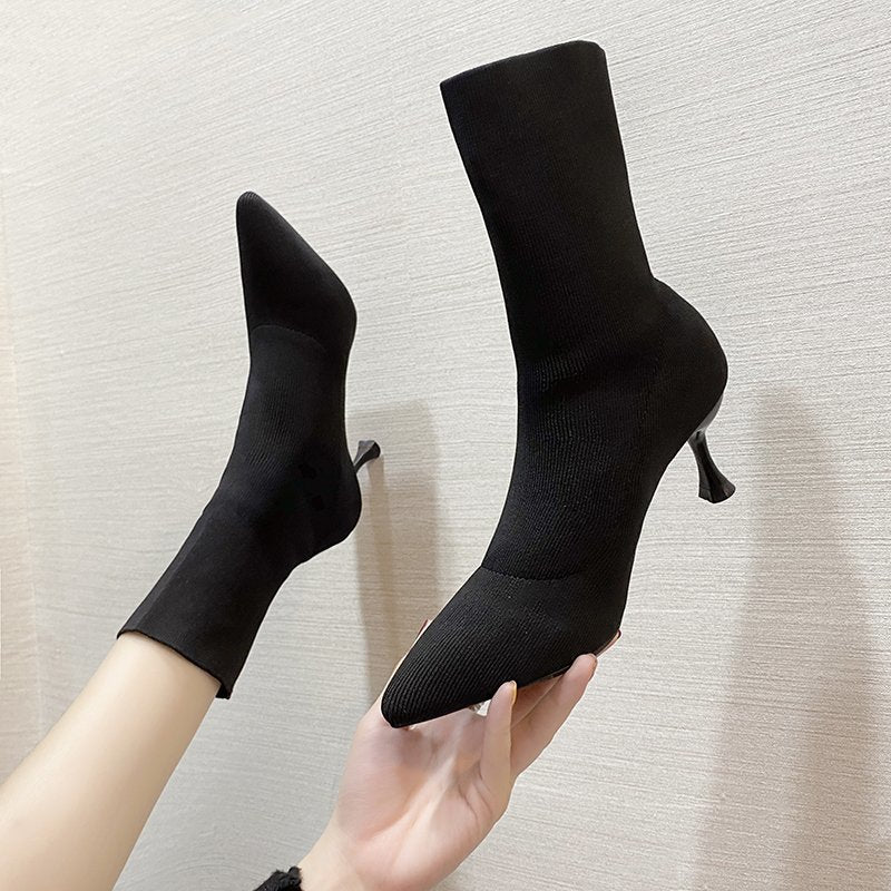 A women's sleeved stiletto boots