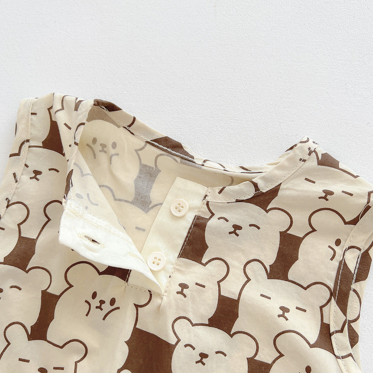 A Korean version of children's clothing, summer thin baby sleeveless bag, buttocks, ins newborn baby polka dot teddy bear all in one climbing suit - Mixbatch