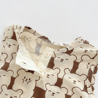 A Korean version of children's clothing, summer thin baby sleeveless bag, buttocks, ins newborn baby polka dot teddy bear all in one climbing suit - Mixbatch