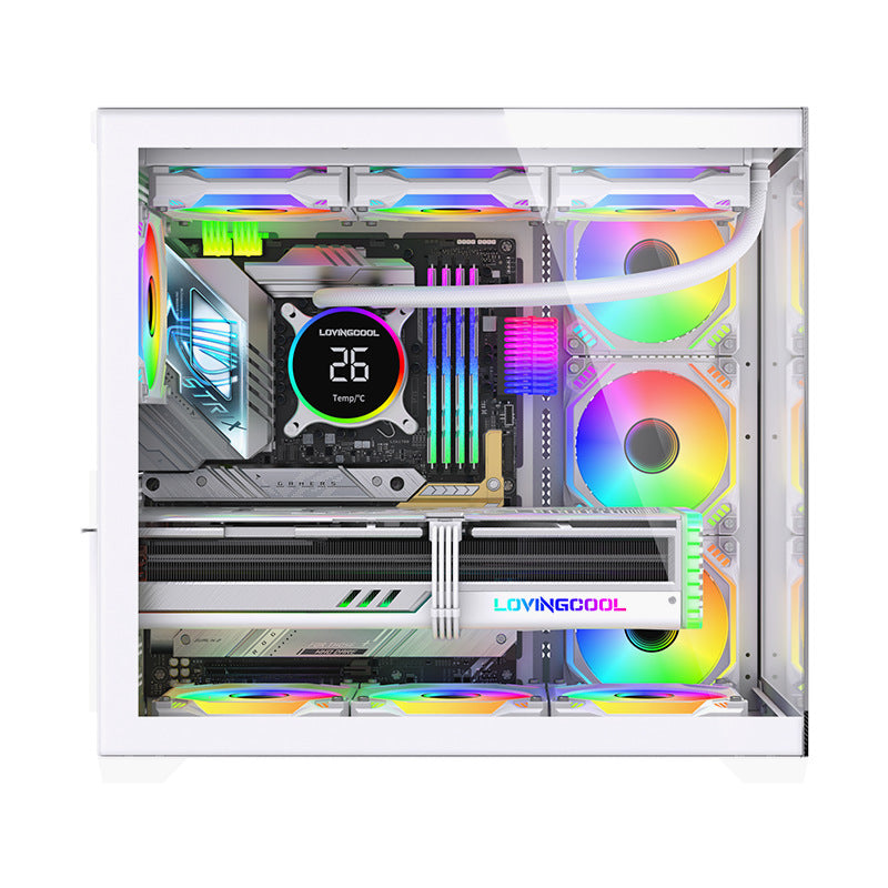 ATX large sea view room chassis 360 water-cooled tempered glass desktop USB3.0 e-sports Internet cafe host computer - Mixbatch