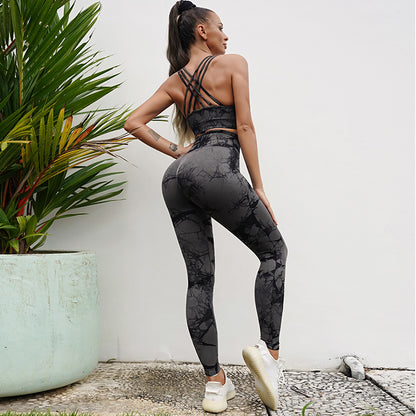 A Yoga suit running tie-dye sports fitness yoga pants seamless yoga foreign trade fitness