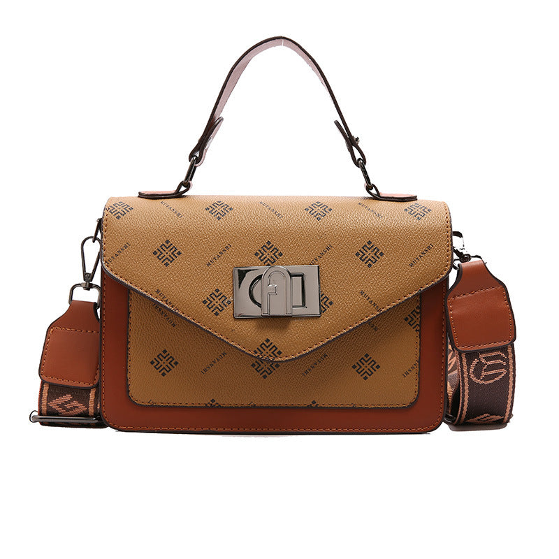 A cross-border fashion lock handbag women's simple trend atmospheric shoulder bag light luxury retro printed messenger tote bag - Mixbatch