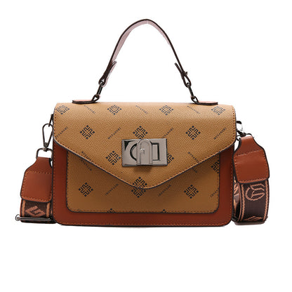 A cross-border fashion lock handbag women's simple trend atmospheric shoulder bag light luxury retro printed messenger tote bag - Mixbatch