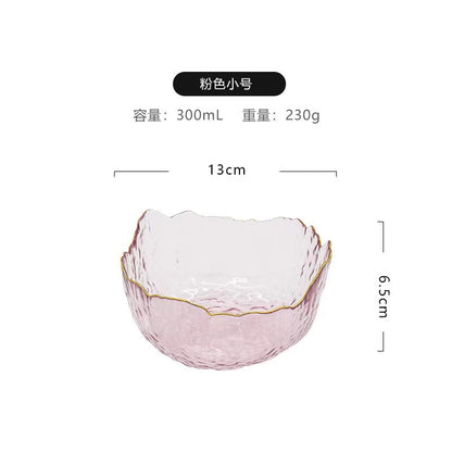 A Creative Japanese Lotus Mist Powder Glass Fruit Salad Bowl Set High Value Dessert Bowl Light Luxury Simple Household Fruit Plate