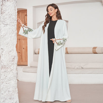 New Middle Eastern Muslim Fashion Elegant Long Sleeve Cardigan Embroidered Dress Robe - Mixbatch
