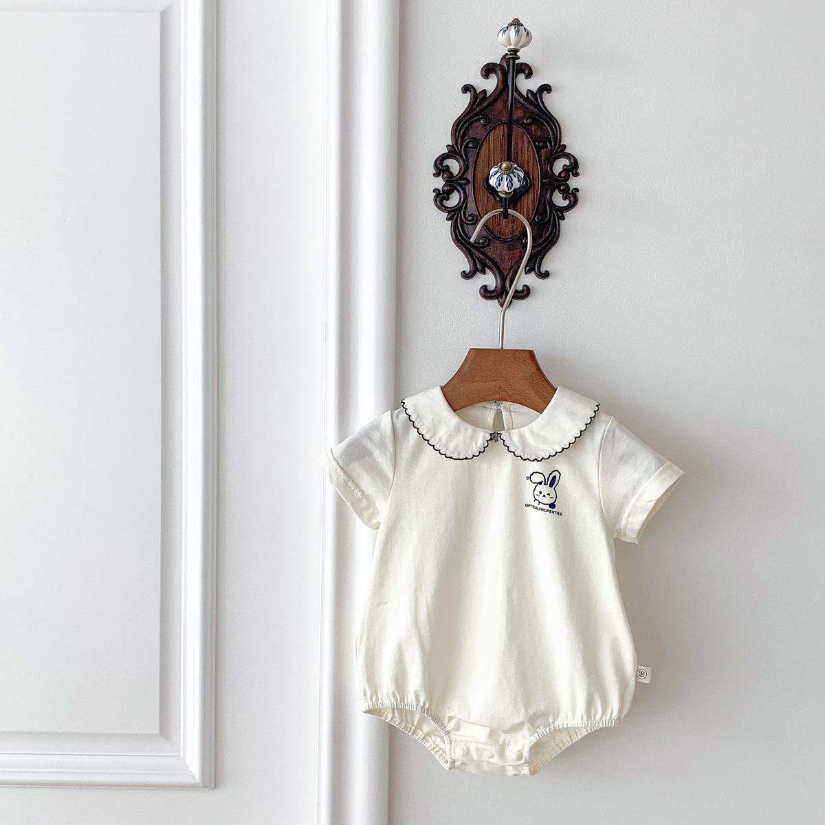 A ins wind summer baby girl triangle bag fart clothes baby rabbit embroidered jumpsuit newborn doll collar climbing suit - Mixbatch