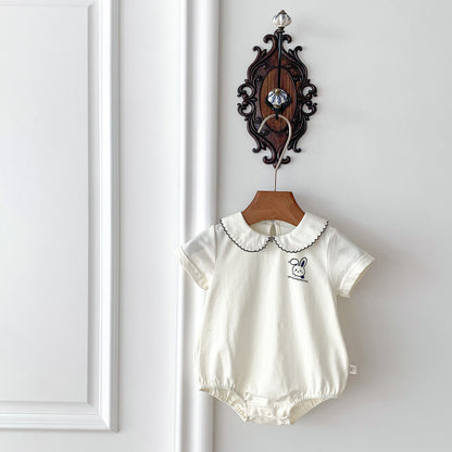 A ins wind summer baby girl triangle bag fart clothes baby rabbit embroidered jumpsuit newborn doll collar climbing suit - Mixbatch