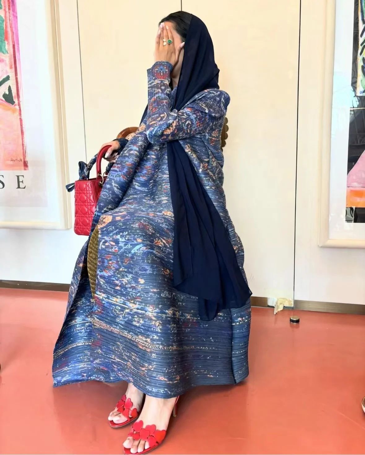 A  Pleated robe print cardigan women's clothing