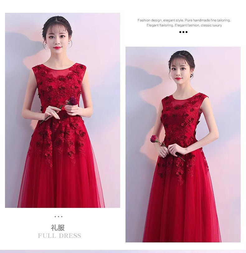 A black burgundy banquet evening dress long dignified elegant party dress