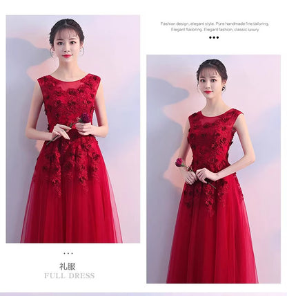 A black burgundy banquet evening dress long dignified elegant party dress
