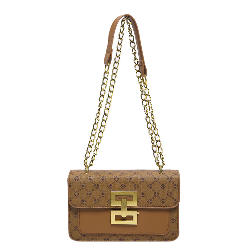 A new simple foreign style shoulder bag fashion chain retro lock small square bag printed messenger bag - Mixbatch