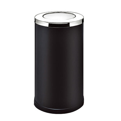 A stainless steel trash can