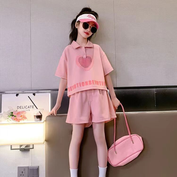 A short-sleeved set, summer new children's fashionable foreign-style Polo shirt and shorts two-piece set