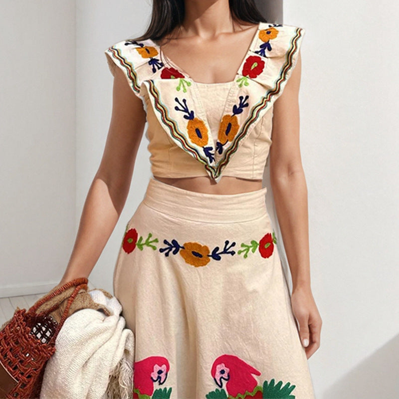 A new European and American women's clothing temperament elegant and simple printed square collar high waist suit