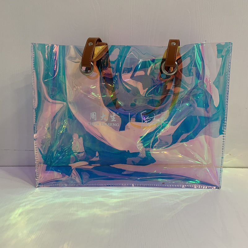 A Symphony pvc laser tote bag tpu plastic bag colored beach bag