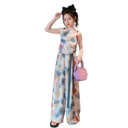 A new Internet celebrity children's fashionable foreign style middle-aged children's summer wide-leg pants two-piece trendy
