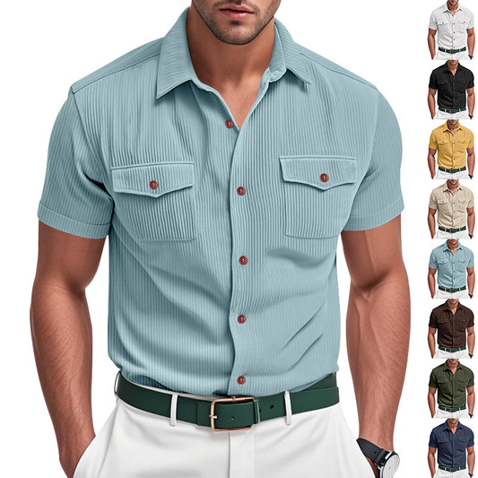 A solid color pocket lapel shirt