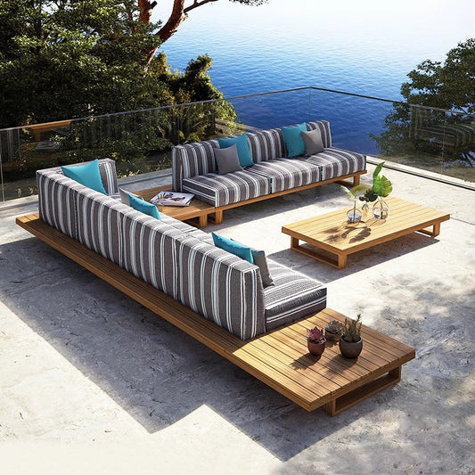A teak outdoor sofa combination villa courtyard furniture Nordic style high-end garden hotel terrace solid wood sofa chair - Mixbatch