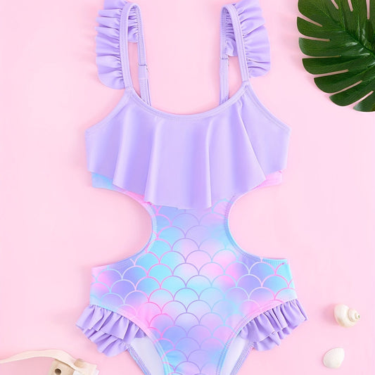 A new girls swimsuit ruffle leaf edge fish scale pattern - Mixbatch
