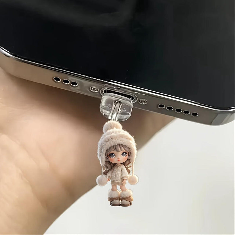 A Cross-border explosion Acrylic mobile phone dust plug Love milk tea dog and cat pendant Pendant Type-C oval interface