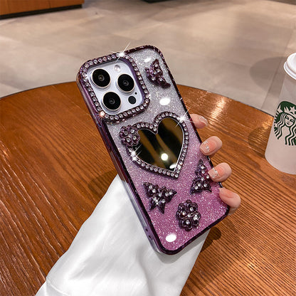 A mirror rhinestone phone case