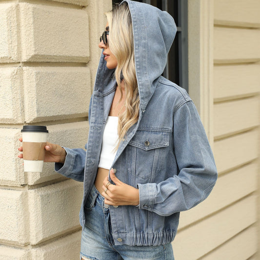 A hooded denim jacket
