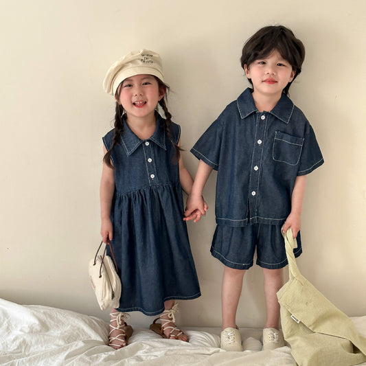 A children's summer denim suit for boys - Mixbatch