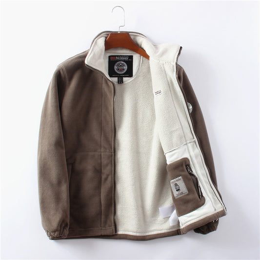 A Fleece and thickened double-sided fleece jacket for men, warm in autumn and winter, casual and loose large-size jacket.