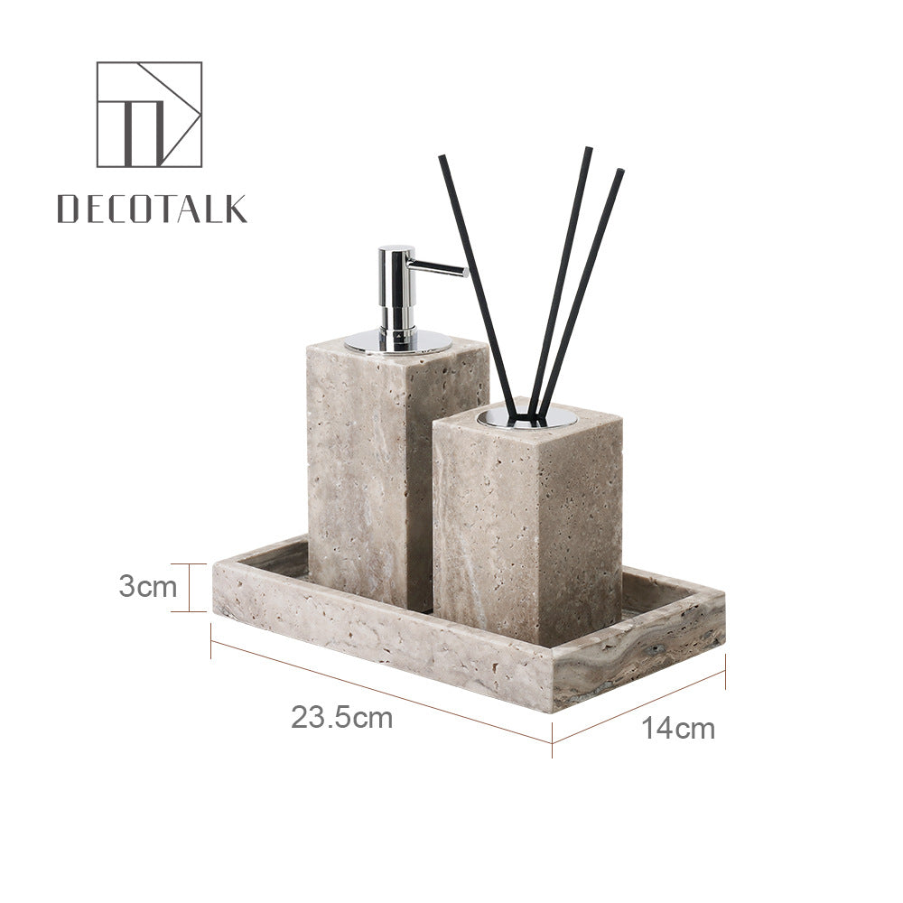 A natural silver gray travertine bathroom set