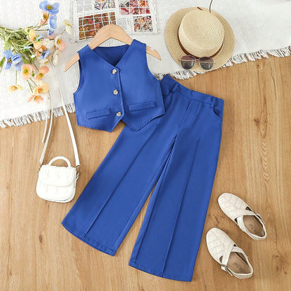 A cross-border new children's clothing girls high waist French fashion suit medium and small children's foreign style versatile suit Kids suit