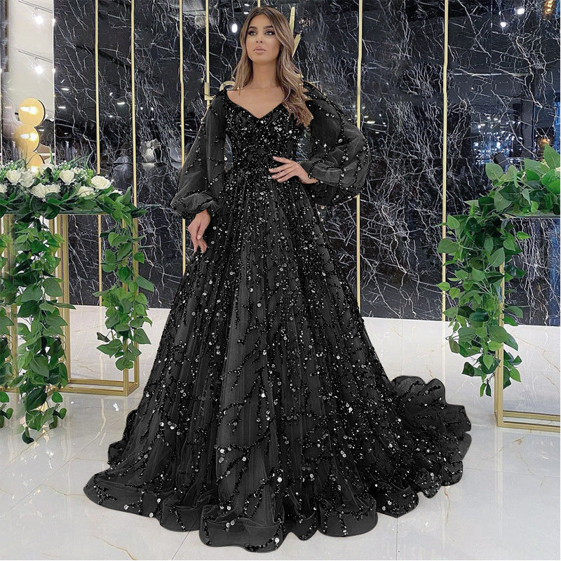 A multi-color heavy industry beaded luxury evening dress sexy lady aura queen dress