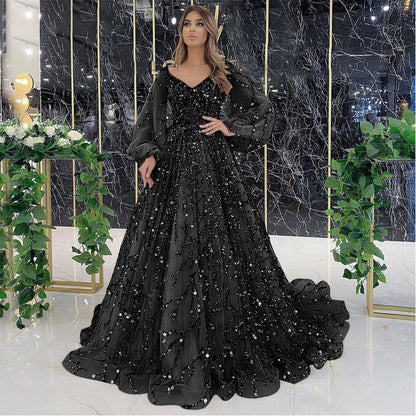 A multi-color heavy industry beaded luxury evening dress sexy lady aura queen dress