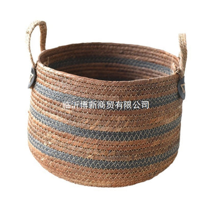 A rattan storage basket