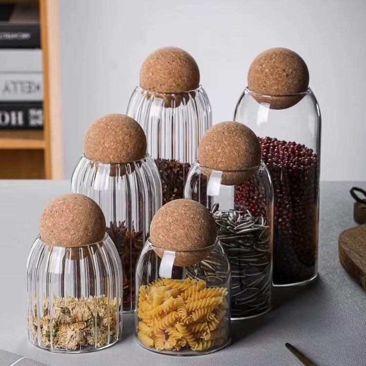 A round cork heat-resistant glass jar tea seal jar flower fruit tea coffee bean display bottle household jar storage
