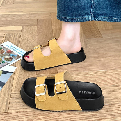 A foreign trade Roman style slippers women's summer new sandals outer wear thick-soled niche all-match buckle seaside beach women's shoes 1
