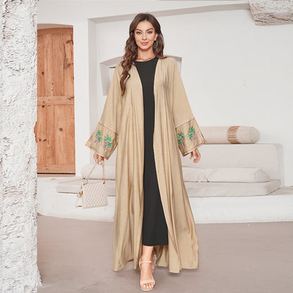 New Embroidered Middle Eastern Muslim Clothing Fashion Elegant Cardigan Human Cotton Dress Robe - Mixbatch