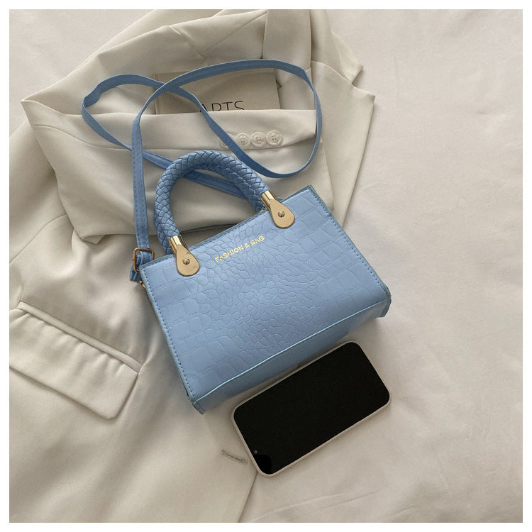 A Fashion Small Square Bag Women's Stone Pattern Woven Shoulder Crossbody Casual Women's Bag Approved - Mixbatch