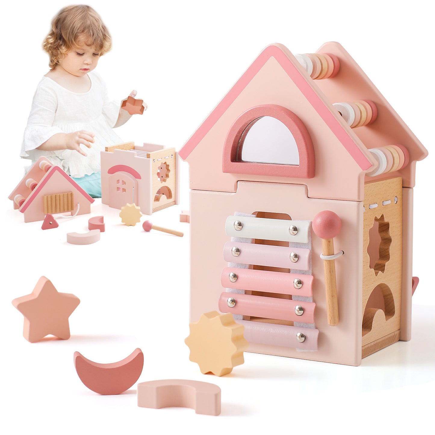 A Early Education Educational Wooden Toys Stacked Rocket Boy Girl House Castle Building Toys
