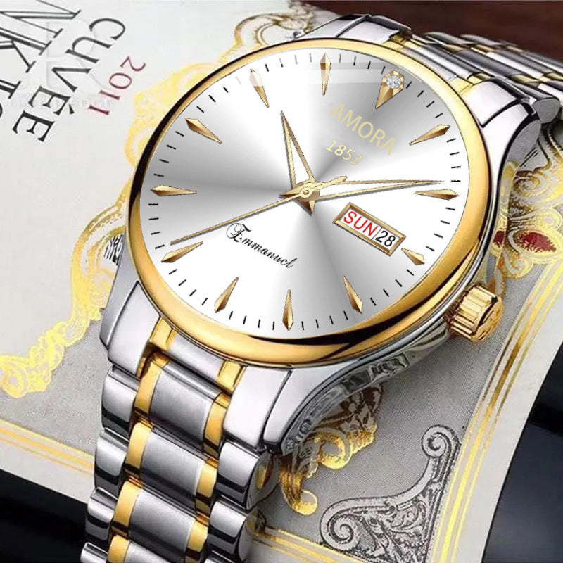 A business waterproof automatic quartz watch luminous double calendar movement men's Korean version fashion watch wholesale delivery - Mixbatch